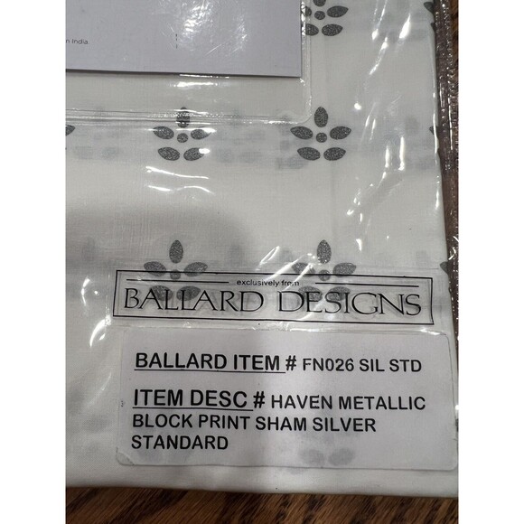 Ballard Designs Pillow Standard Sham Haven Metallic Block Print Set of 2 New - Picture 3 of 5